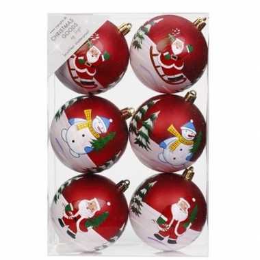 12x kerstballen rood met print 8 cm voor kinderen