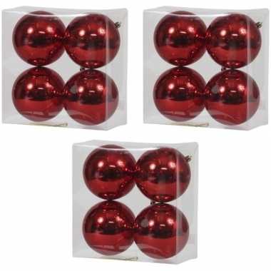 12x rode kerstballen 12 cm glanzende kunststof/plastic kerstversiering