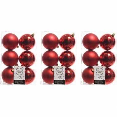 18x kerst rode kerstballen 8 cm glanzende/matte kunststof/plastic kerstversiering
