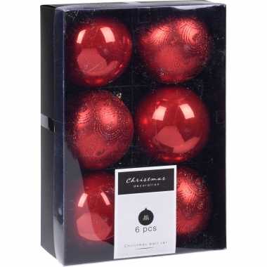 18x kerstboomversiering luxe kunststof kerstballen rood 8 cm