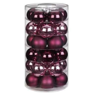 30x berry kiss mix roze/rode glazen kerstballen 6 cm glans en mat