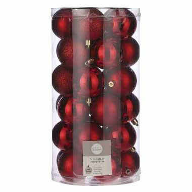 30x kunststof kerstballen rood 6 cm