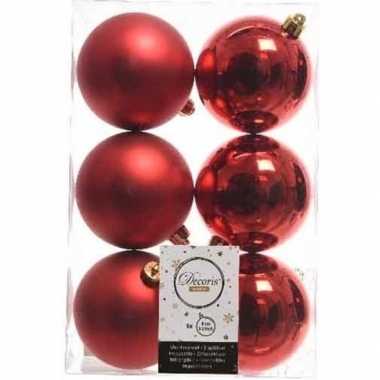 36x kerst rode kerstballen 8 cm glanzende/matte kunststof/plastic kerstversiering