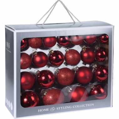 44x rode kerstballen 6-7-8-10 cm matte/glanzende glas kerstversiering