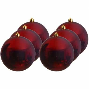 6x grote donkerrode kerstballen van 20 cm glans van kunststof