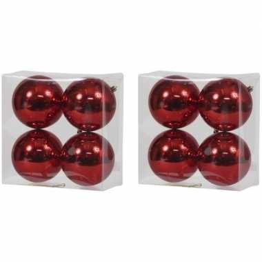 8x rode kerstballen 12 cm glanzende kunststof/plastic kerstversiering