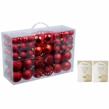 Pakket met 100x rode kerstballen kunststof inclusief kerstbalhaakjes