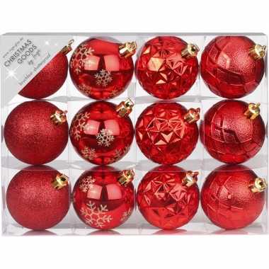 Set van 12 luxe rode kerstballen 6 cm kunststof mat/glans