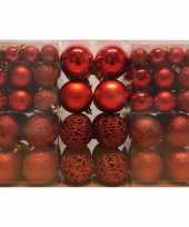 100x kunststof kerstballen rood 3 4 en 6 cm