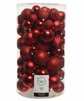 100x rode kerstballen 4 5 6 7 8 cm glanzende glitter kunststof plastic kerstversiering