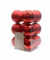 12x kerst rode kerstballen 6 cm glanzende matte kunststof plastic kerstversiering