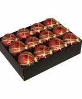 12x luxe glazen gedecoreerde ruitjes kerstballen rood 7 5 cm