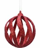 12x open kerstballen rood met glitters 8 cm kunststof