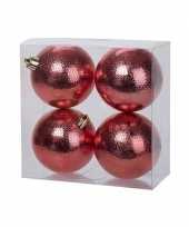 12x rode kerstballen 8 cm cirkel motief kunststof plastic kerstversiering
