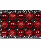 15x rode luxe glazen kerstballen met decoratie 6 cm