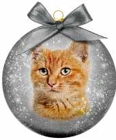 1x kunststof dieren kerstballen met rode kat poes 8 cm