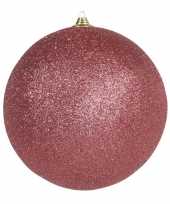 1x mega koraal rode kerstballen met glitter kunststof 25 cm