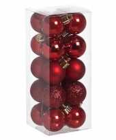 20x kleine rode kerstballen 3 cm kunststof mat glans glitter
