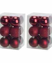 24x donkerrode kerstballen 6 cm glanzende matte kunststof plastic kerstversiering