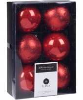 24x kerstboomversiering luxe kunststof kerstballen rood 8 cm
