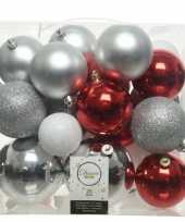 26 stuks kunststof kerstballen mix zilver rood wit 6 8 10 cm