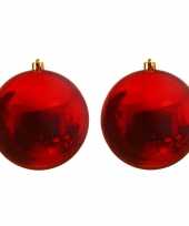 2x mega kerst rode kerstballen van 25 cm glans kunststof