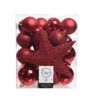 33x rode kerstballen 5 6 8 cm glanzende matte glitter kunststof plastic kerstversiering