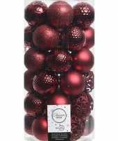 37x donkerrode kerstballen 6 cm glanzende matte glitter kunststof plastic kerstversiering