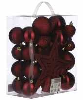 39x kunststof kerstballen 8 cm met ster piek donkerrood