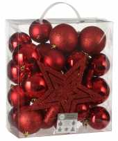 39x kunststof kerstballen 8 cm met ster piek rood