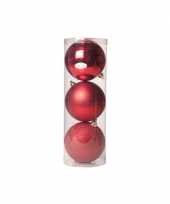 3x grote kunststof kerstballen rood 15 cm mat glans glitter