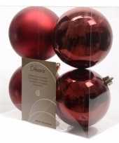 4x donkerrode kerstballen 10 cm glanzende matte kunststof plastic kerstversiering