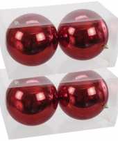 4x grote kunststof kerstballen rood 15 cm