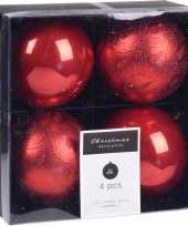 4x kerstboomversiering luxe kunststof kerstballen rood 10 cm