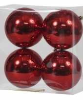 4x rode kerstballen 12 cm glanzende kunststof plastic kerstversiering