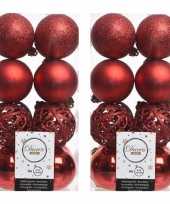 64x kerst rode kerstballen 6 cm glanzende matte glitter kunststof plastic kerstversiering