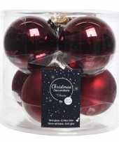 6x donkerrode glazen kerstballen 8 cm glans en mat