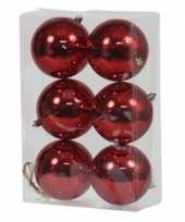 6x rode kerstballen 10 cm glanzende kunststof plastic kerstversiering