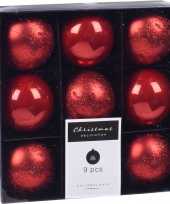 9x kerstboomversiering luxe kunststof kerstballen rood 6 cm