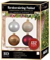 Complete kerstballen set champagne wit parel donkerrood voor 180 cm kerstboom