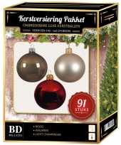 Kerstballen met piek set licht champagne kasjmier bruin rood voor 150 cm kerstboom