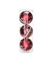 Kerstballen rood met print 3 stuks 15 cm